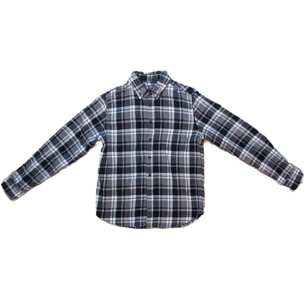 Eddie Bauer Black and Gray Plaid Flannel Shirt Size S Preowned